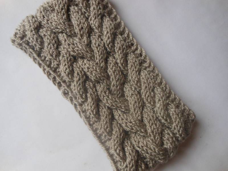 Zopfmuster Handgestricktes Stirnband Ohrenwärmer Kopfwärmer Beige/Grau Farbwahl von MyKnitCroch