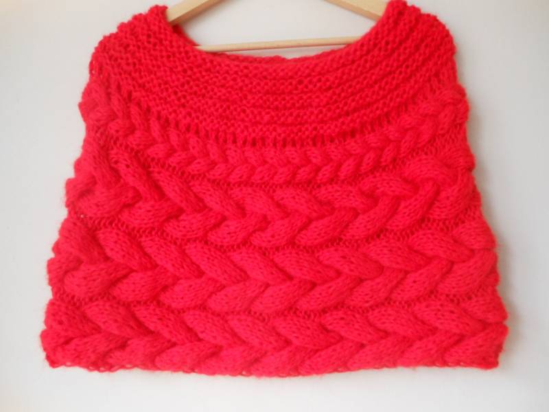Zopfmuster Schal Capelet Hochzeit Shrug Poncho Halswärmer Rot Farbe Wählen von MyKnitCroch