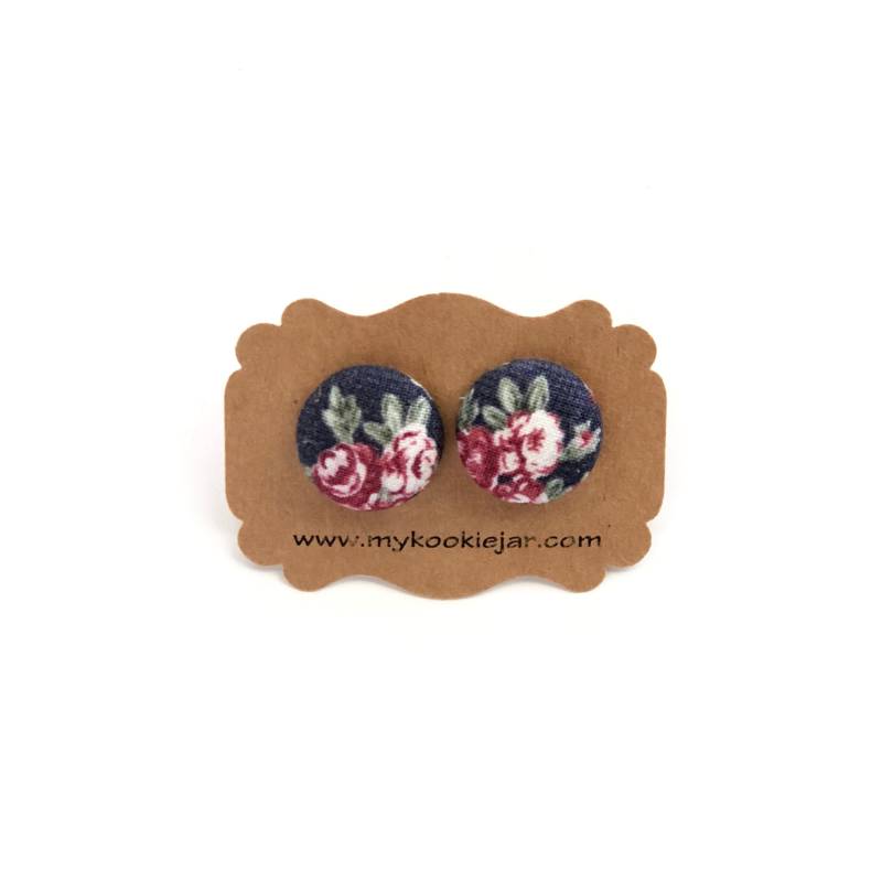 Blau Rosa Blumen Boho Ohrringe, Ohrstecker, Schmuck, Ohrringe Mit Stoff Bezogen, Nickelfreie Handgemachte Geschenkidee von MyKookieJar
