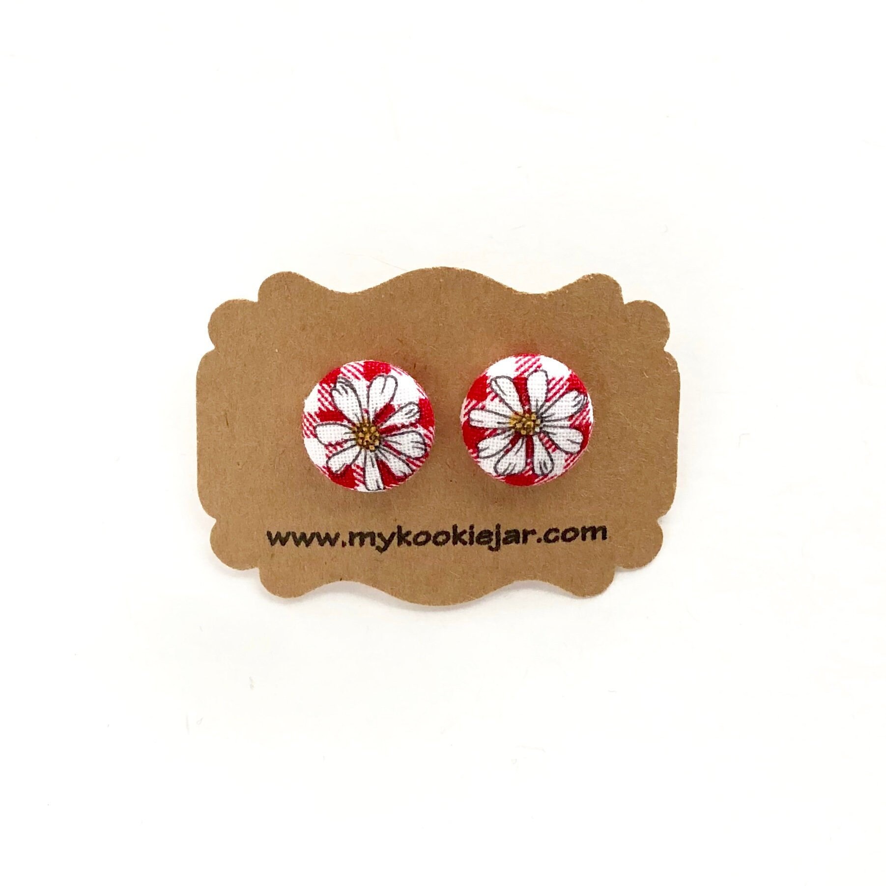 Gänseblümchen-Ohrstecker, Gänseblümchen-Blumenohrringe, Rote Weiße Ginghamohrringe, Blumenohrstecker, Sommerohrringe, Mädchenohrringe von MyKookieJar