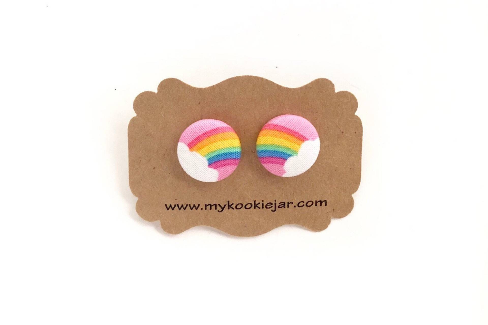 Rosa Regenbogen Wolken Knopf Ohrringe, Ohrstecker, Schmuck, Farben Ohrringe Mit Stoffbezug, Nickelfrei von MyKookieJar