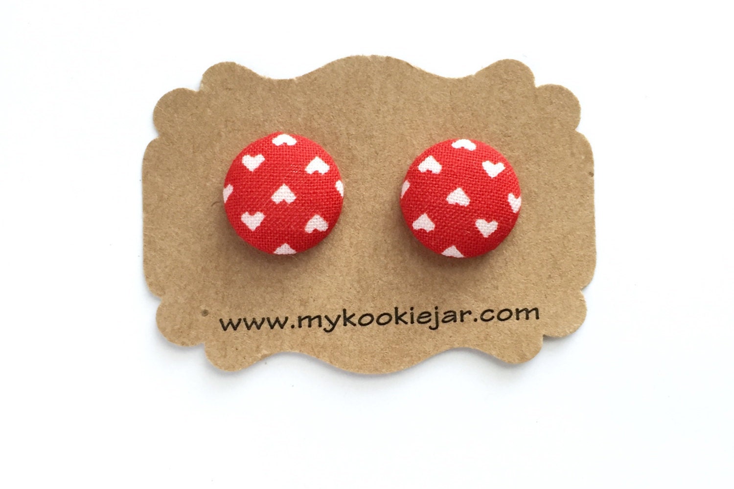 Rote Und Weiße Kleine Herzen Ohrringe, Herz Ohrstecker, Stoff Knöpfe, Valentinstag Geschenkidee Valentinstag, Ohrringe von MyKookieJar