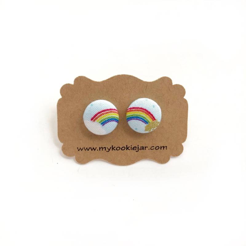 St. Patricks Day Ohrringe, Regenbogen Und Pot Of Gold Ohrstecker, Folgen Sie Den Nickelfreie Stoff Knopf Ohrringe von MyKookieJar