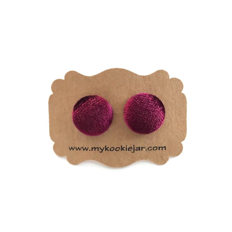 Weinrot Samt Stoff Bezogene Knopf Ohrringe, Herbst Saison Nickelfrei von MyKookieJar