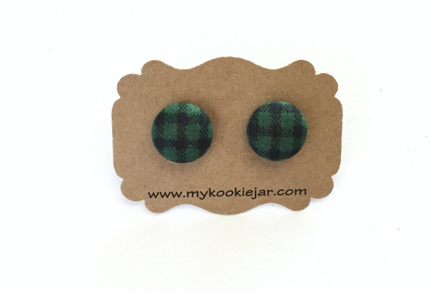 Wintergrüne Ohrstecker Von Buffalo Kariert, Karierte Stoffohrstecker, Ohrringe, Kariertes Zubehör, Nickelfreie Oder Klips-Ons, Urlaub von MyKookieJar