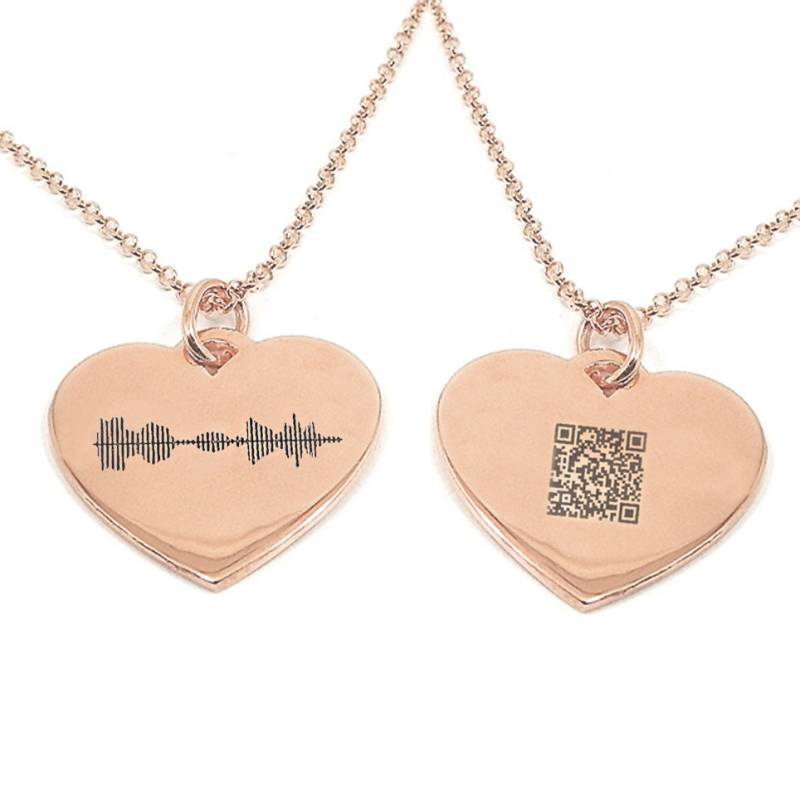 Halskette Aus Rosévergoldetem Sterlingsilber Mit Eingravierter Schallwelle in Einem Herzen Und Eingraviertem Qr-Code Auf Der Rückseite von MyKosmima