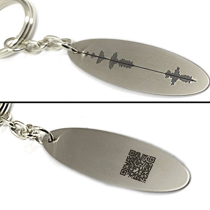 Persönlicher Soundwave Schlüsselanhänger Mit Ovalem Neusilber Anhänger + Qrcode Auf Der Rückseite Eingraviert von MyKosmima