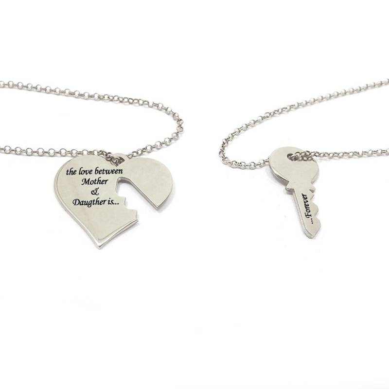 Personalisierte Sterling Silber Set Von Herz Und Schlüssel Armbänder, Mutter Tochter Armbänder Set, Zu Meinem Herzen von MyKosmima