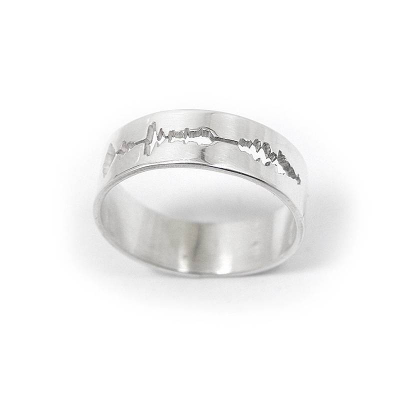 sterling Silber Ring 5 Mm Mit Geschnittener Schallwelle + Qrcode Auf Eine Karte Gedruckt von MyKosmima
