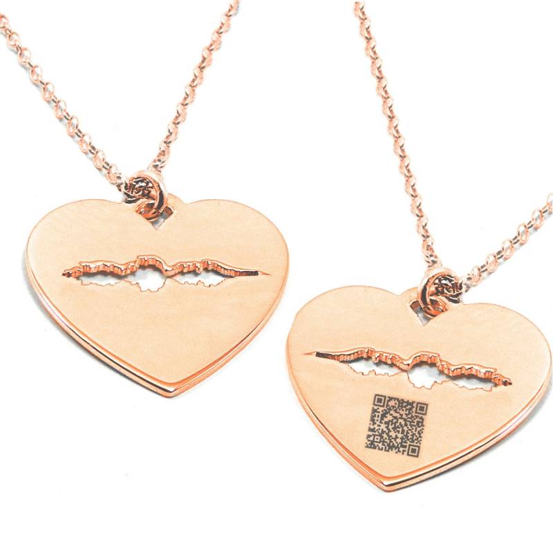 sterling Silber Rosé Vergoldete Halskette Mit Soundwave Auf Einem Herz Geschnitten Und Qrcode Der Rückseite Graviert von MyKosmima