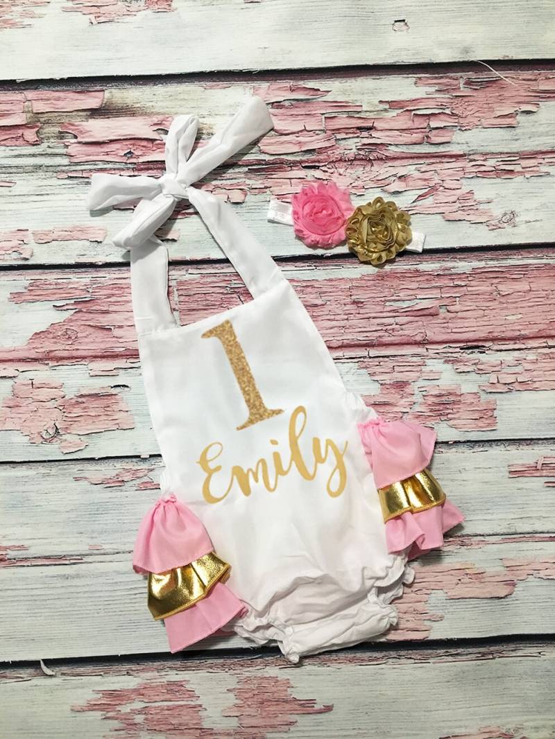 Rosa Und Gold 1. Geburtstag Outfit - Rosa Gold Personalisiert Strampler von MyLiLPeanutDesigns