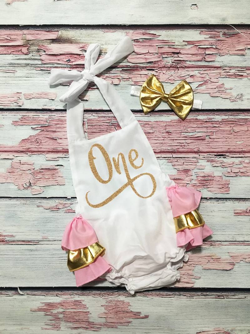 Rosa Und Goldener Strampler Zum 1. Geburtstag - Mädchen Outfit von MyLiLPeanutDesigns