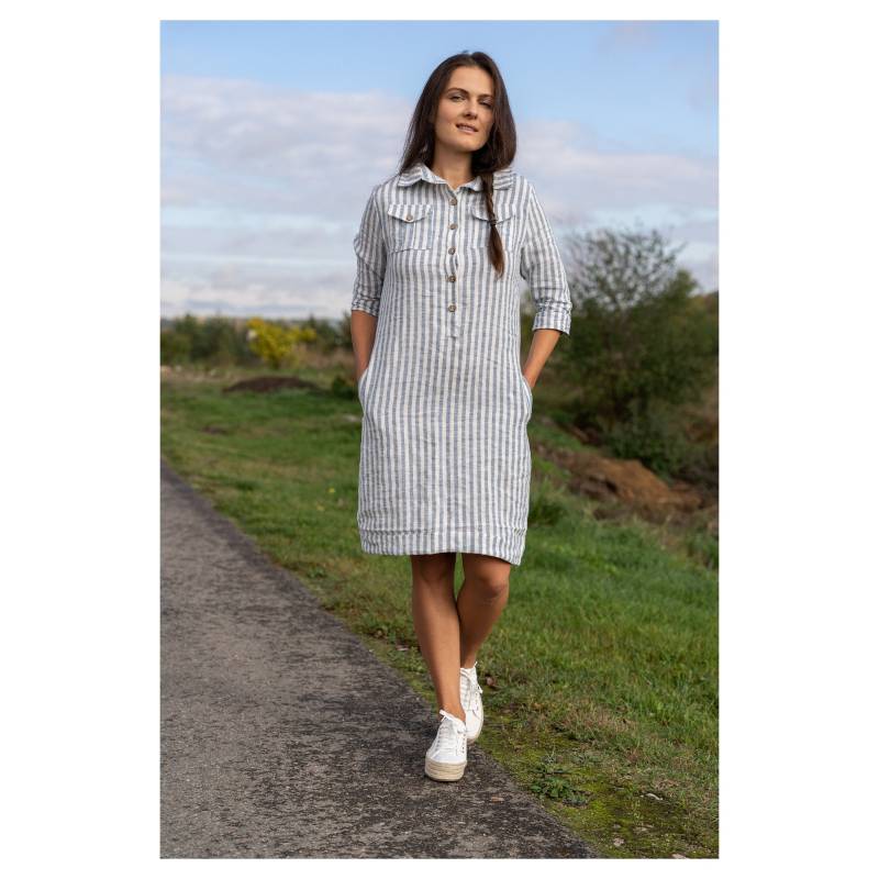 Gestreiftes Leinen Midi Kleid Hemdkleid Mit Knöpfen Und Taschen Gestreiftes Leinen Midi Kleid Hemdkleid Mit Knöpfen Und Taschen von MyLinenSoul