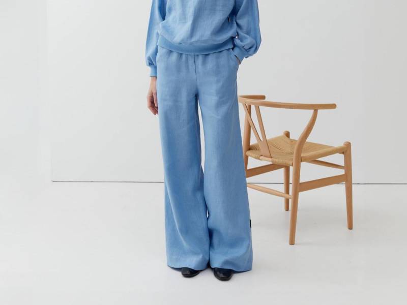 Leinenhose Mit Weitem Bein Hellblaue Weiche Hose Taschen von MyLinenSoul