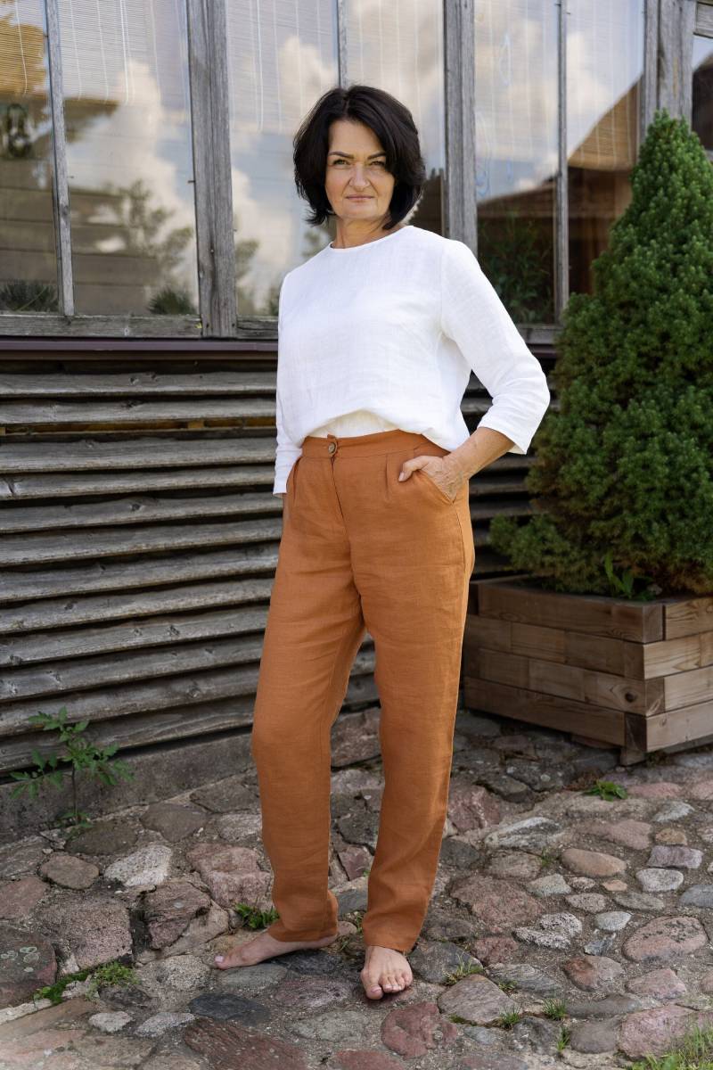 Leinenhose Gewaschene Leinenhose Mit Hoher Taille Und Taschen Leinenhose Gewaschene Leinenhose Mit Hoher Taille Und Taschen von MyLinenSoul