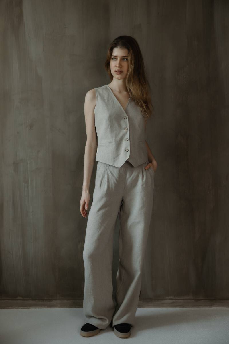 Natürliche Leichte Leinenhose in Voller Länge Für Frauen Mit Weitem Stil, Lockere Taschen, Entspannte Passform Bein Öko-Leinenhose Smila von MyLinenSoul