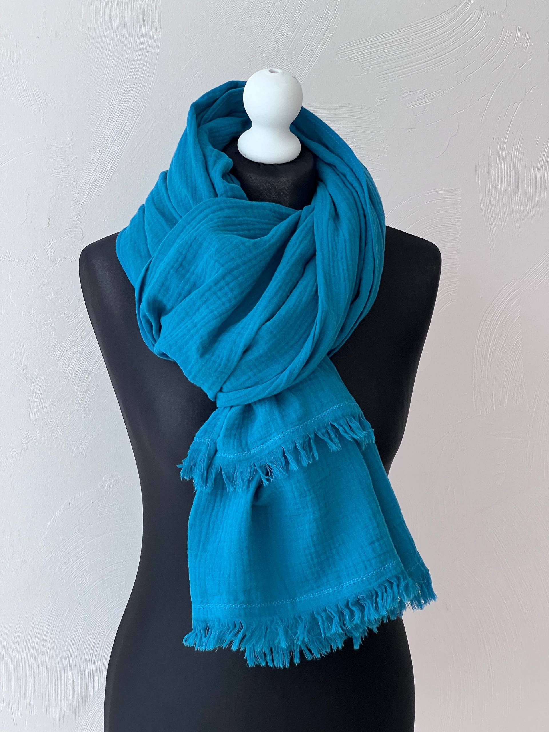 Petrol Blauer Musselin Schal Boho Schal Aus Baumwolle von MyLinenStyle