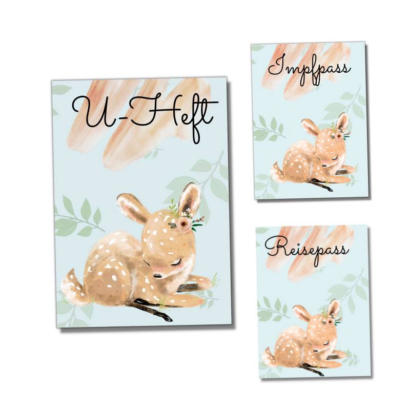 My-Little Hülle U-Heft 3Er Set Für Mädchen "Reh' | Personalisierbar Fächer Impfpass + Versichertenkarte, Inklusive Reisepass von MyLittleDE