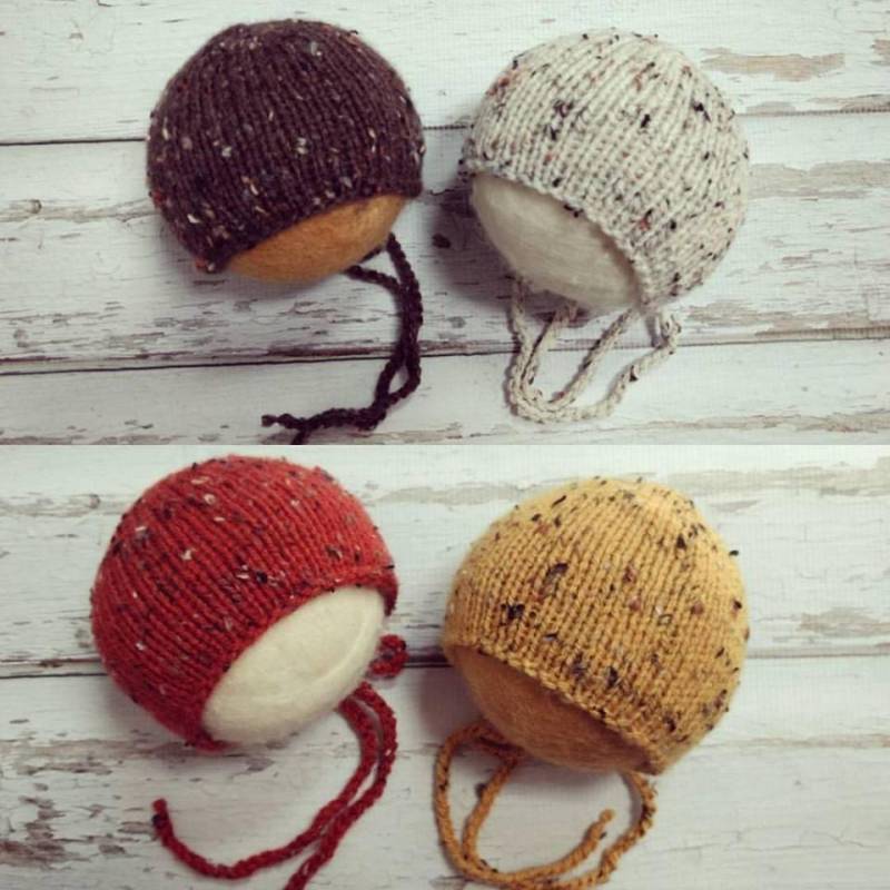 Herbstfarben Handgestrickte Tweed-Haube Für Neugeborene, Mädchen Oder Junge, Mütze/Fotografie-Requisite von MyLittleKnits