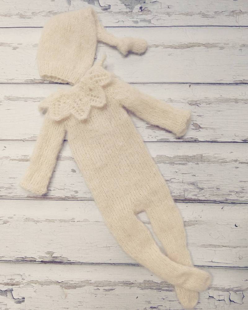 Neue Farben Neugeborenen Baby Mädchen Oder Junge Alpaka Kleine Elfe Mütze Gebürstet, Pj Und Spitze Halsband Set/Einzigartige Luxus Fotografie Prop von MyLittleKnits