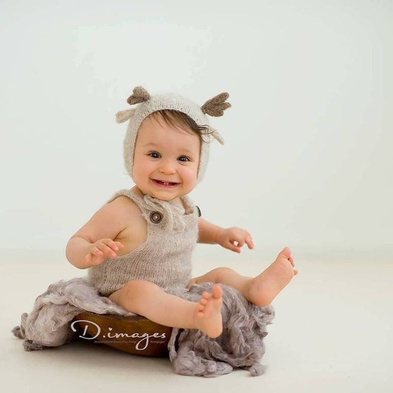 Neugeborenen Baby Mädchen Oder Junge Gebürstet Alpaka Little Reindeer Mütze Und Strampler Set/Einzigartige Luxus Fotografie Requisite von MyLittleKnits