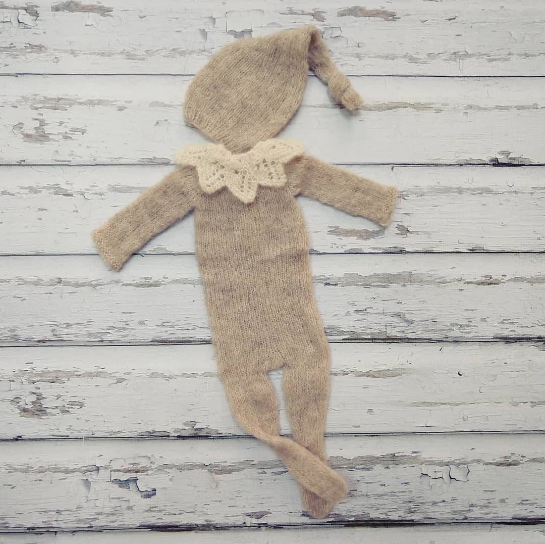 Neugeborenes Baby Mädchen Oder Junge Gebürstet Alpaka Kleine Elfe Hut, Fuß Pj Und Spitze Kragen Set/Einzigartige Luxus Fotografie Prop von MyLittleKnits