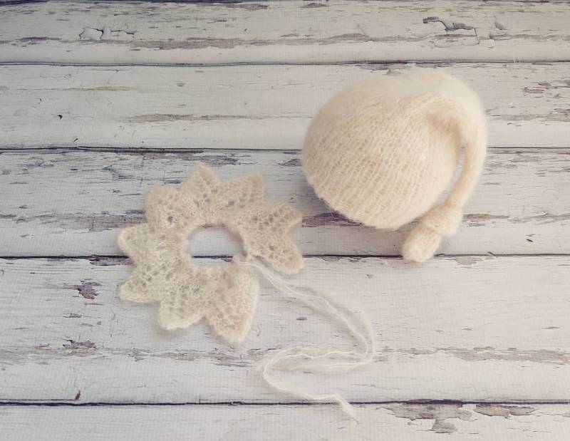 Sitter Größe Baby Mädchen Oder Junge Gebürstet Alpaka Elfen Hut Und Spitzenkragen Set/Einzigartige Luxus Fotografie Requisite von MyLittleKnits