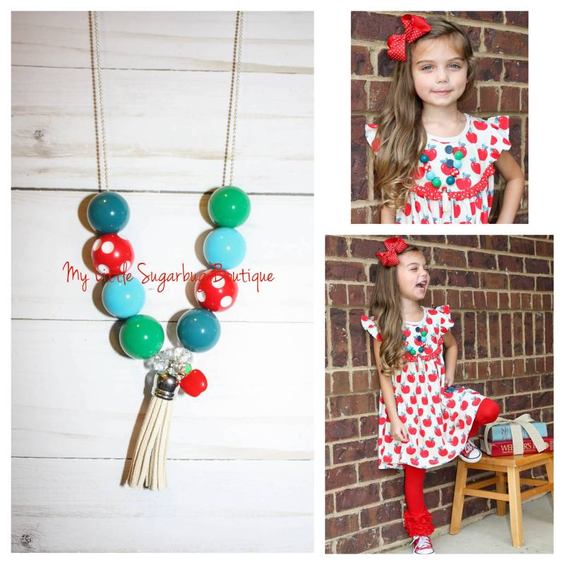 Alphabet Suppe Quaste Halskette-Rot Blau Teal Grün Quaste-M2M Eleanor Rose-Zurück Zur Schule Quaste-Apfel Quaste-Baby-Kleinkind-Mädchen-Frauen von MyLittleSugarbugBtq