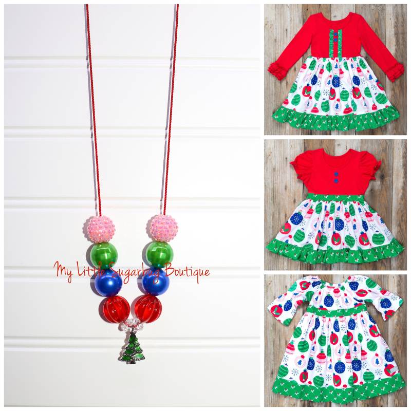 Deck The Halls Baum Kordel Halskette-Rot Grün Blau Rosa Quaste-M2M Eleanor Rose-Baum Halskette-Baby-Kleinkind-Mädchen-Frauen von MyLittleSugarbugBtq