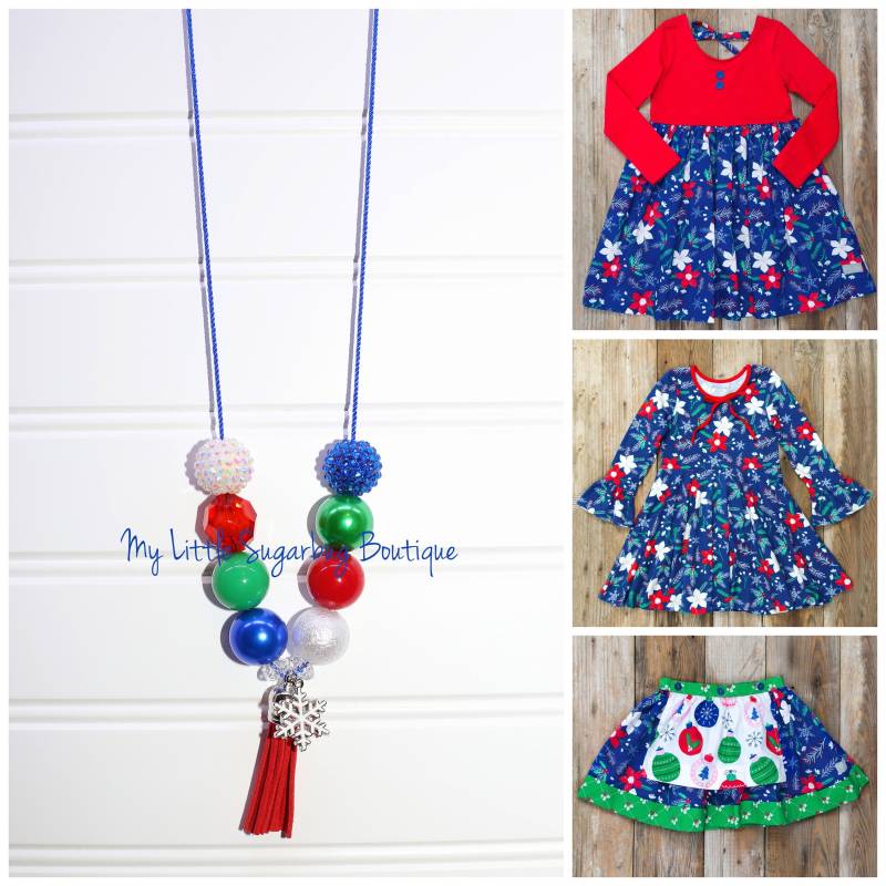 Deck The Halls Quaste Halskette-Rot Grün Blau Weiß Quaste-M2M Eleanor Rose-Made To Halls-Baby-Kleinkind-Mädchen-Frauen Entsprechen von MyLittleSugarbugBtq