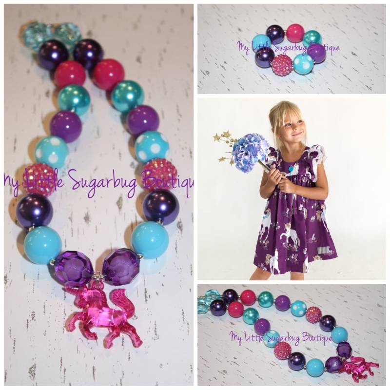 Einhorn Chunky Halskette-M2M Eleanor Rose Herbst Pflaume Wiesen-Kaugummi Halskette-Baby-Kleinkind-Mädchen-Frauen von MyLittleSugarbugBtq