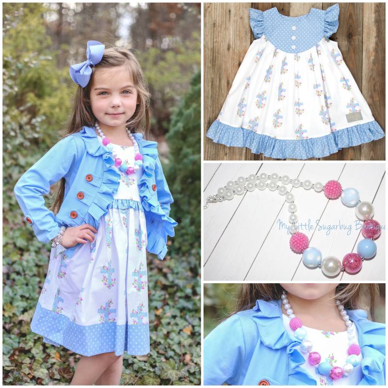 Erstaunliche Anmut Chunky Halskette-M2M Eleanor Rose-Ostern Halskette-Blau Rosa Weiß-Bubblegum Halskette-Baby-Kleinkind-Mädchen-Frauen von MyLittleSugarbugBtq