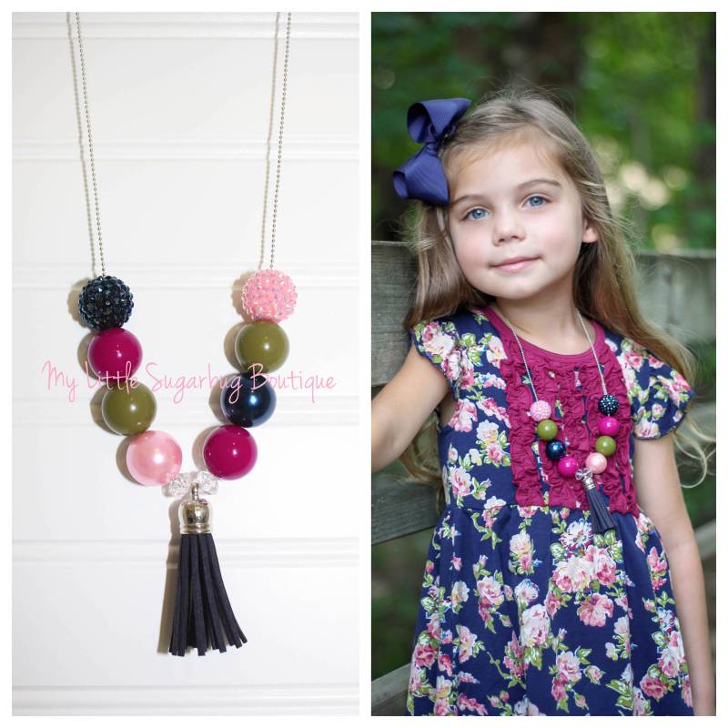 Floral Gracie Quaste Halskette-Beere Rosa Marine Oliv Quaste-M2M Arya Grace Herbst Linie-Baby-Kleinkind-Mädchen-Frauen von MyLittleSugarbugBtq