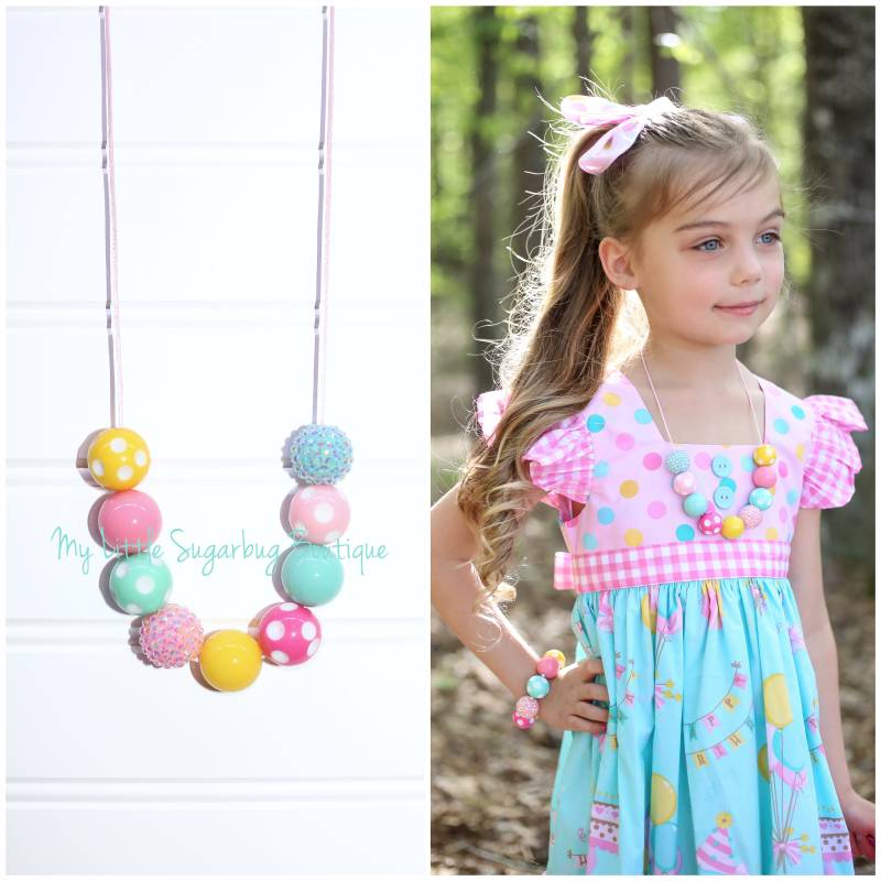 Geburtstag Party Kordel Halskette-Halskette-Rosa Gelb Türkis Und Rosa-M2M Eleanor Rose-Baby-Kleinkind-Mädchen-Frauen von MyLittleSugarbugBtq