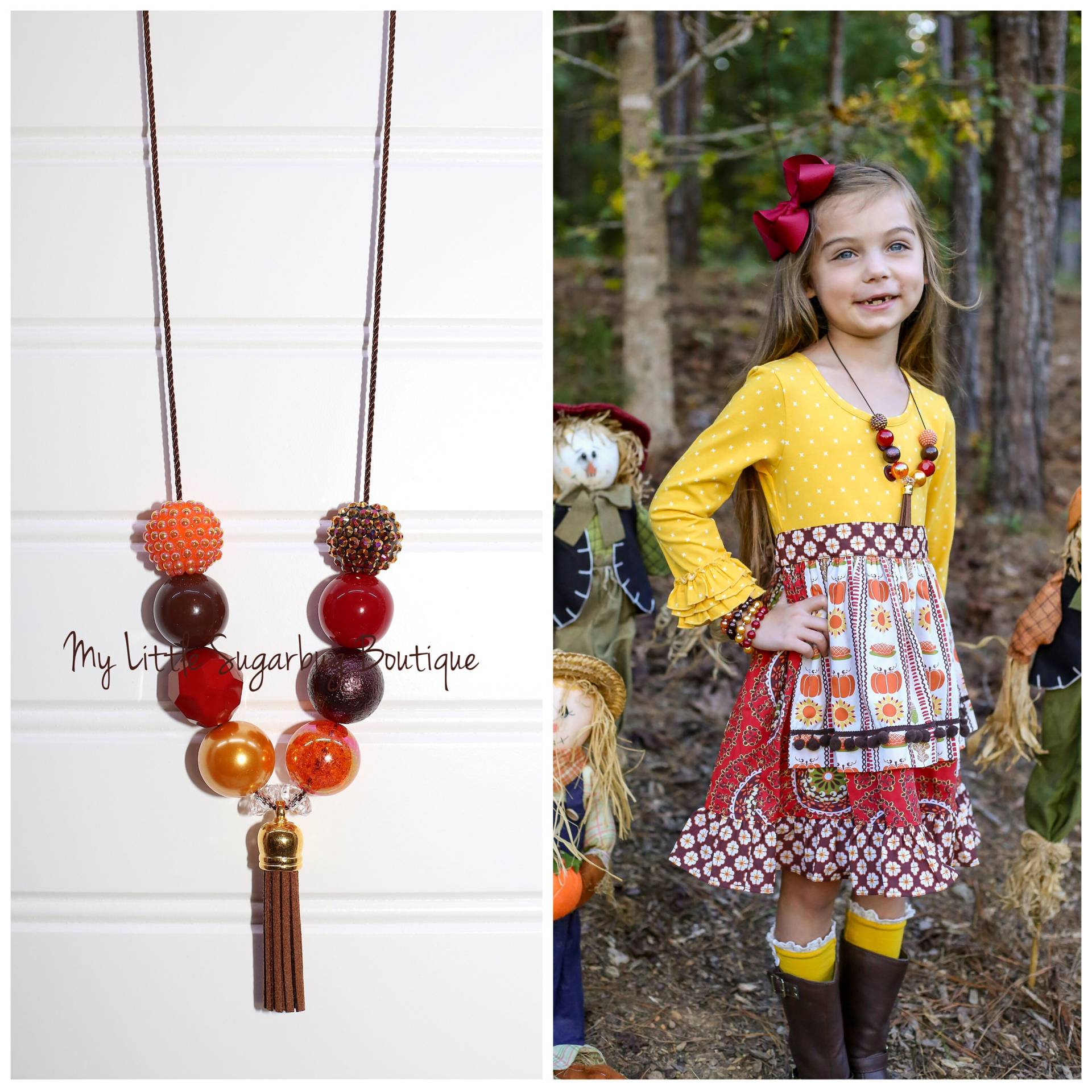 Gib Danke Quaste Halskette Und Armband Set-Orange Gelb Dunkelrot Braun Quaste-Thanksgiving-M2M Eleanor Rose-Baby-Kleinkind-Mädchen-Frauen von MyLittleSugarbugBtq
