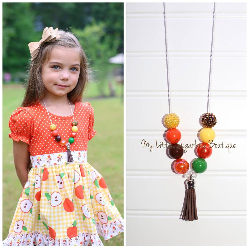 Goldene Äpfel Quaste Halskette-Dunkel Orange Gelb Grün Braun-M2M Eleanor Rose-Baby-Kleinkind-Mädchen-Frauen von MyLittleSugarbugBtq