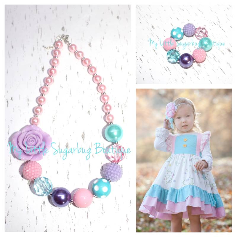 Hase Blüten Chunky Halskette-M2M Zoe Addelyn-Ostern Halskette-Pink Lila Blau-Bubblegum Halskette-Baby-Kleinkind-Mädchen-Frauen von MyLittleSugarbugBtq