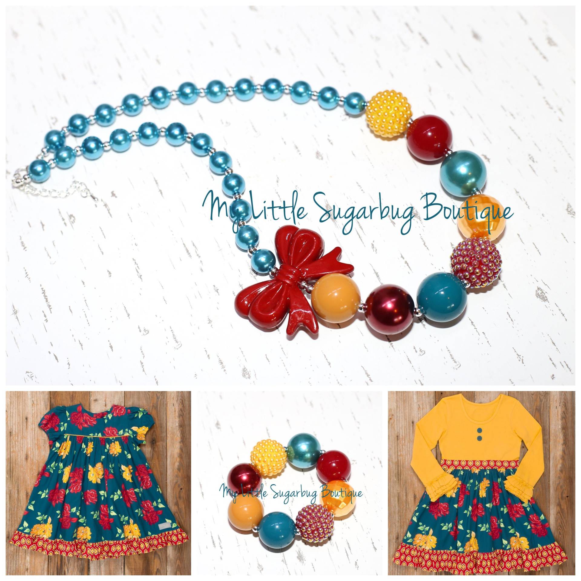 Herbst Rose Chunky Halskette-M2M Eleanor Rose-Herbst Halskette-Jade Senf Dunkel Rot-Thanksgiving-Bubblegum Halskette-Baby-Kleinkind-Mädchen von MyLittleSugarbugBtq