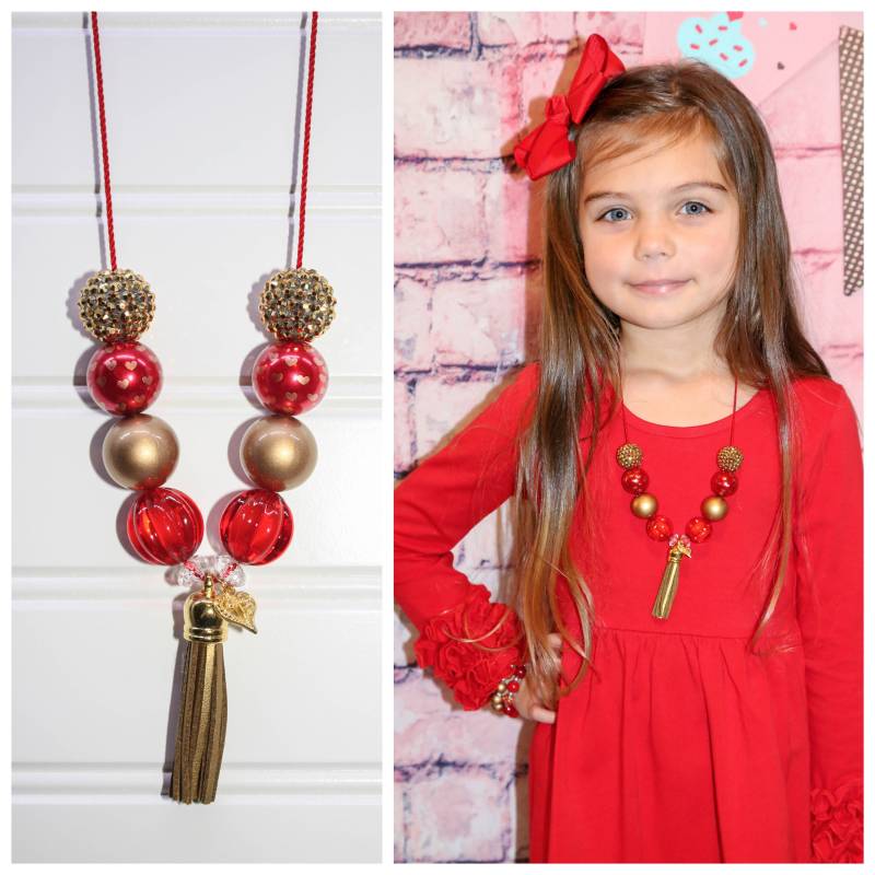 Herz Aus Gold Quaste Halskette-Rot Und Quaste-Valentinstag-Halskette-Baby-Kleinkind-Mädchen-Frauen von MyLittleSugarbugBtq