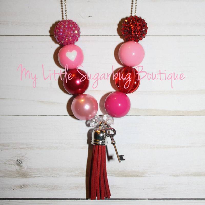 Herzenbrecher Quaste Halskette-Rot Und Rosa Quaste-M2M Cutiez Kidz-M2M Herzenbrecher-Baby-Kleinkind-Mädchen-Frauen-Frauen von MyLittleSugarbugBtq