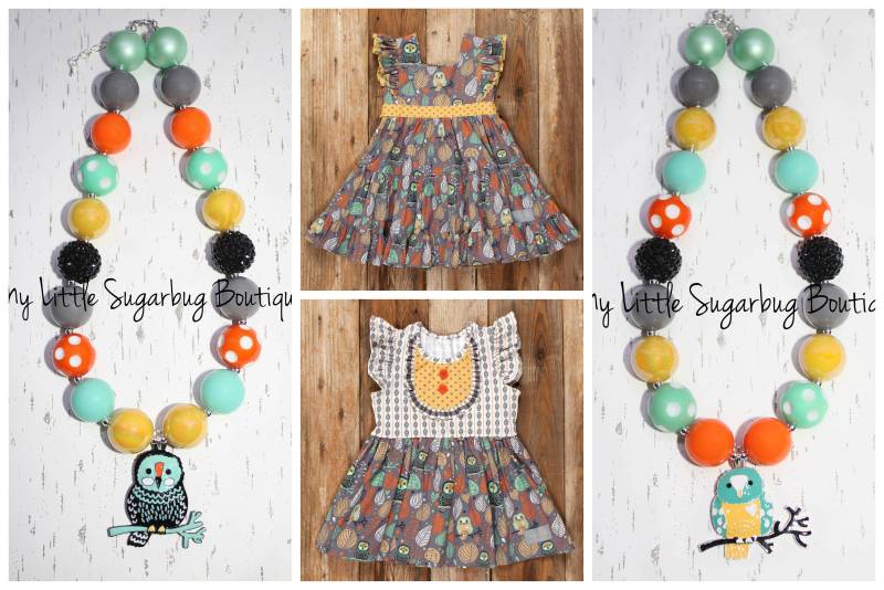 Hoot & Harvest Chunky Halskette-M2M Eleanor Rose Harvest-Eulen-Halskette-Kaugummi-Halskette-Baby-Kleinkind-Mädchen-Frauen von MyLittleSugarbugBtq