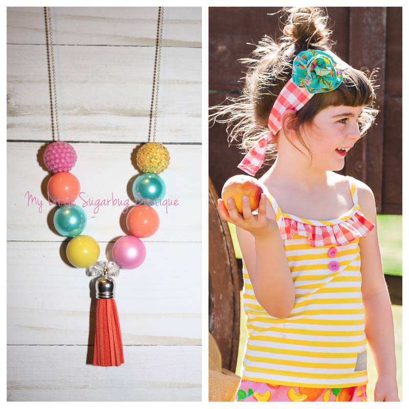 Just Peachy Quaste Halskette-Rosa Gelb Koralle Türkis Quaste-M2M Eleanor Rose-Baby-Kleinkind-Mädchen-Frauen von MyLittleSugarbugBtq