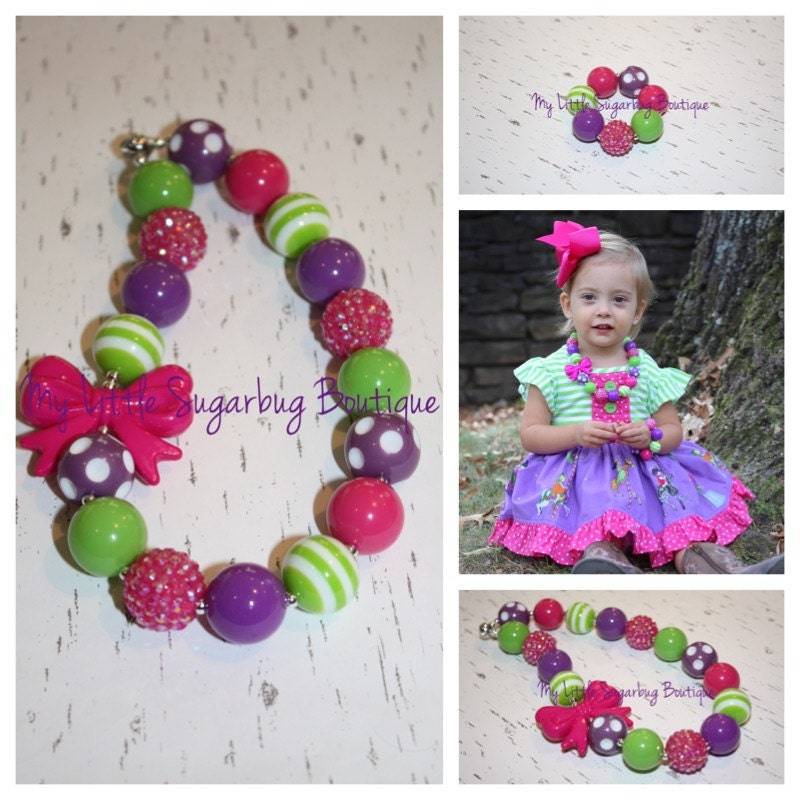 Kostüm Karussell Chunky Halskette-M2M Eleanor Rose Karussell-Pink Grün Und Lila-Kaugummi Halskette-Baby-Kleinkind-Mädchen-Frauen von MyLittleSugarbugBtq