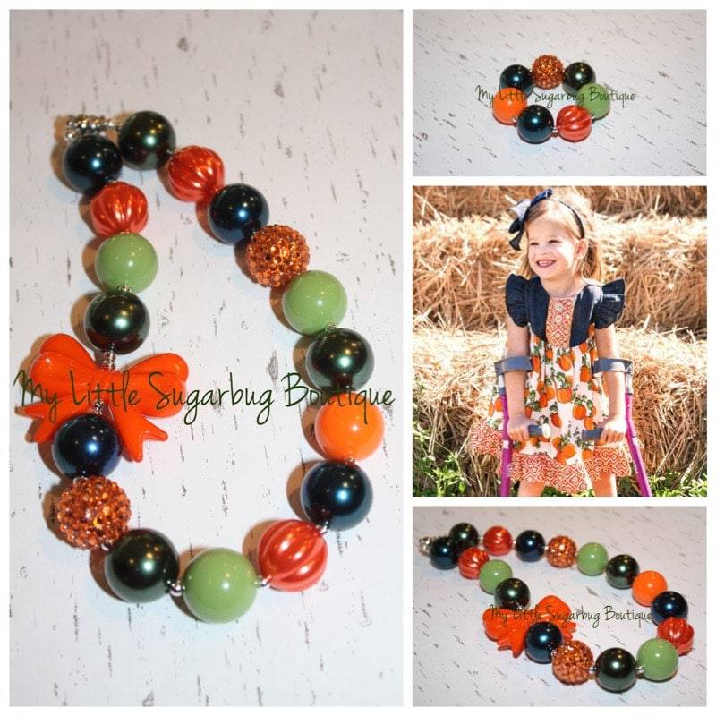 Kürbis Patch Chunky Halskette-M2M Eleanor Rose Tales-Kaugummi Halskette-Baby-Kleinkind-Mädchen-Frauen von MyLittleSugarbugBtq