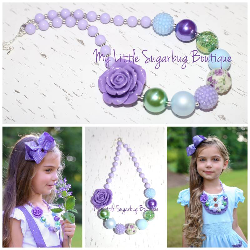 Lavendel Blau Grobstrick Halskette-M2M Zoe Addelyn-Lavendel Lila Grün-Kaugummi Halskette-Baby-Kleinkind-Mädchen-Frauen von MyLittleSugarbugBtq