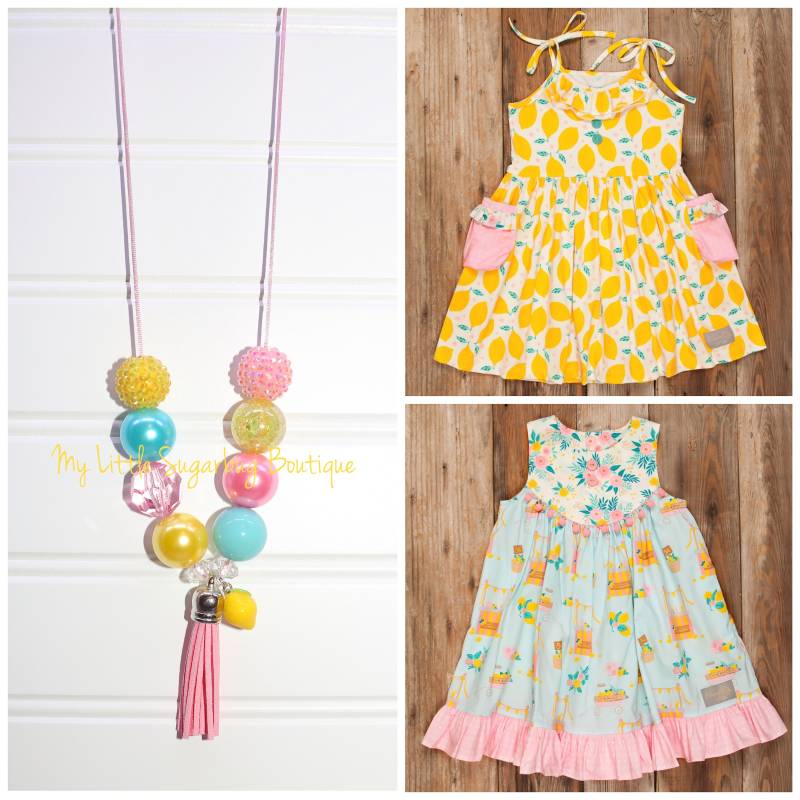 Lemonade Stand Quaste Halskette-Gelb Rosa Türkis-M2M Eleanor Rose-Zitrone Charme-Baby-Kleinkind-Mädchen-Frauen von MyLittleSugarbugBtq