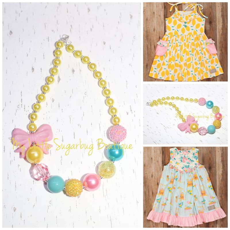 Limonade Ständer Chunky Halskette-M2M Eleanor Rose-Gelb Türkis Rosa-Kids Halskette-Bubblegum Halskette-Baby-Kleinkind-Mädchen von MyLittleSugarbugBtq
