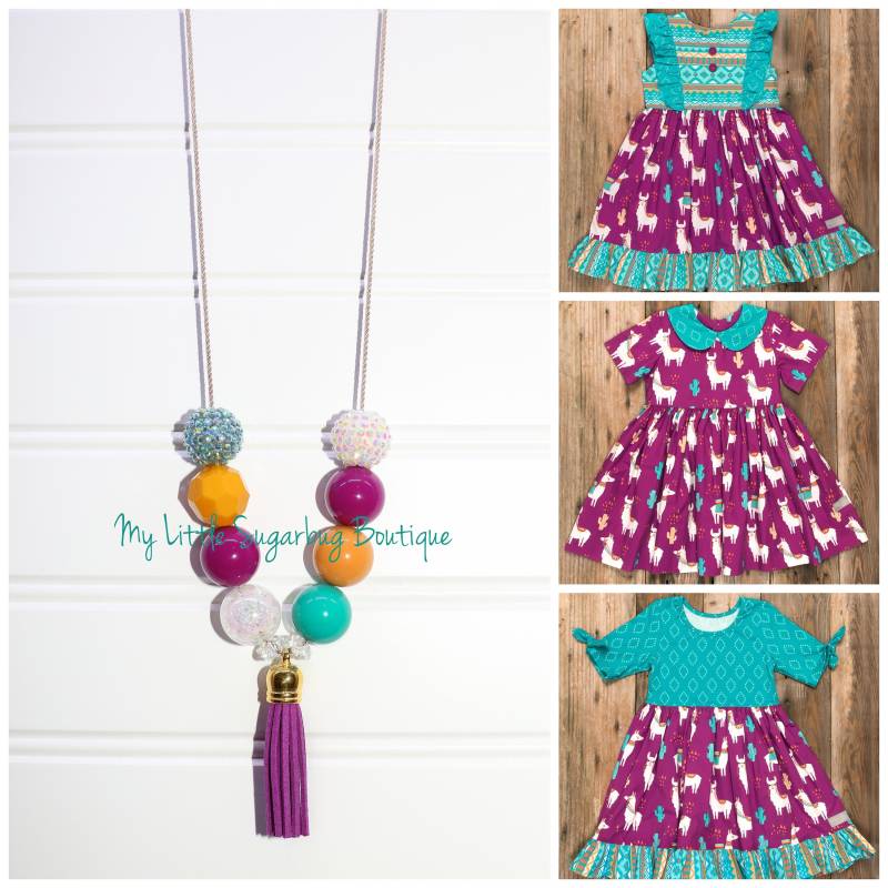 Llama Rama Quaste Halskette-Pflaume Türkis Senf Weiß Quaste-M2M Eleanor Rose-Baby-Kleinkind-Mädchen-Frauen von MyLittleSugarbugBtq