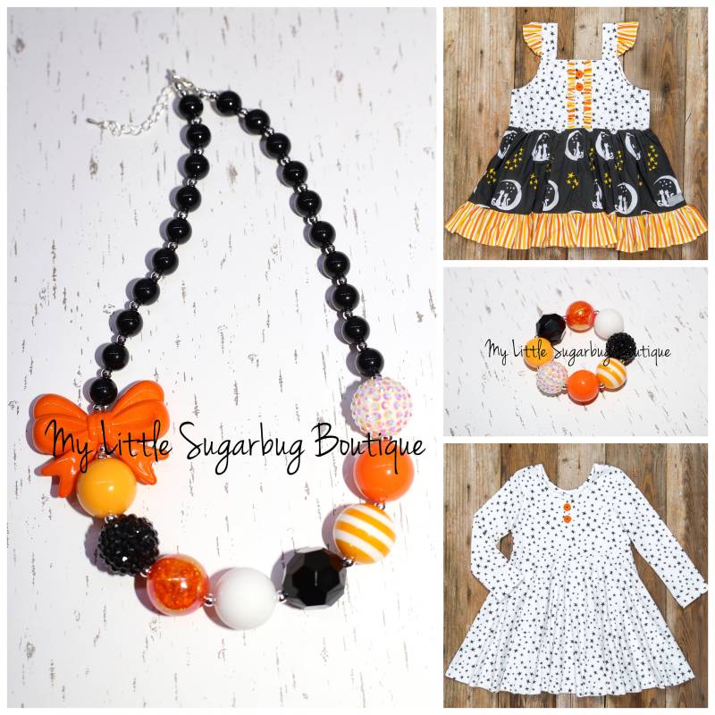 Mondlicht Magie Chunky Halskette-M2M Eleanor Rose-Orange Gelb Schwarz Und Weiß-Bubblegum Halskette-Baby-Kleinkind-Mädchen-Frauen von MyLittleSugarbugBtq