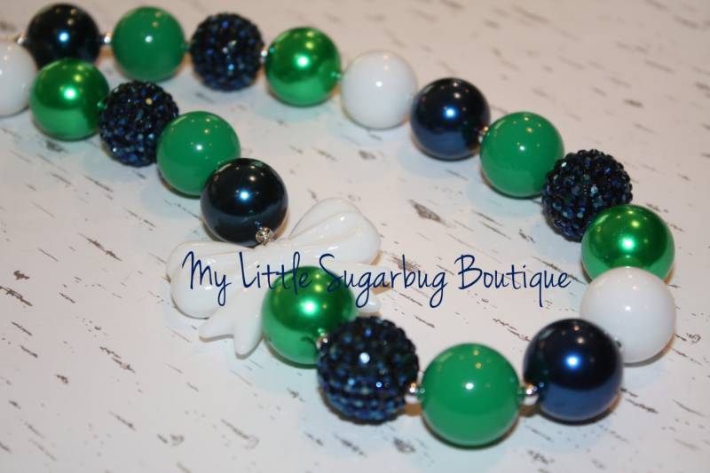 Navy Grün Und Weiß Chunky Halskette-M2M Cutiez Kidz Dark Aryas-Fall Halskette-Bubblegum Halskette-Baby-Kleinkind-Mädchen-Frauen von MyLittleSugarbugBtq